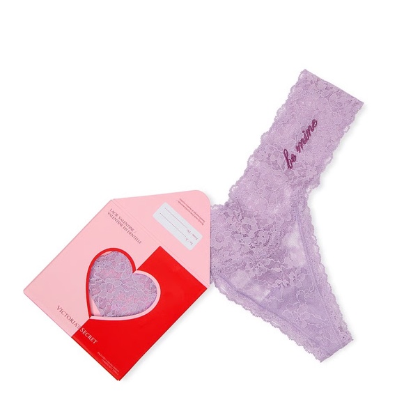 Victoria's Secret Lacie Valentine Boxed Thong Panty Charmed Violet Small NEW - Picture 3 of 4